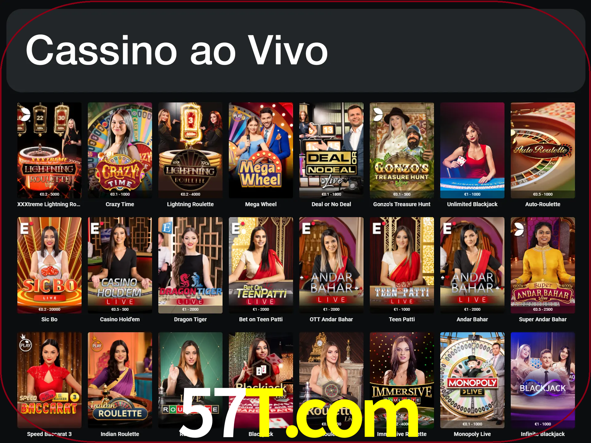 Jogue jogos de cassino com um verdadeiro dealer.